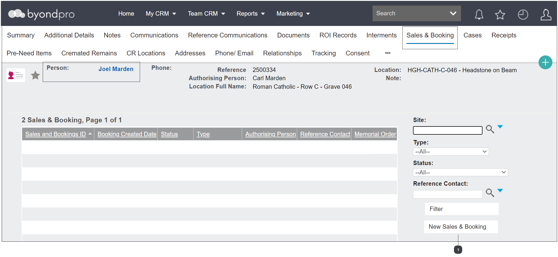 Creating a Burial Booking