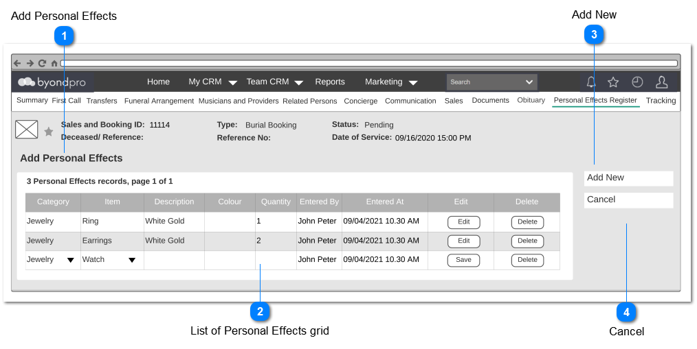 Add Personal Effects