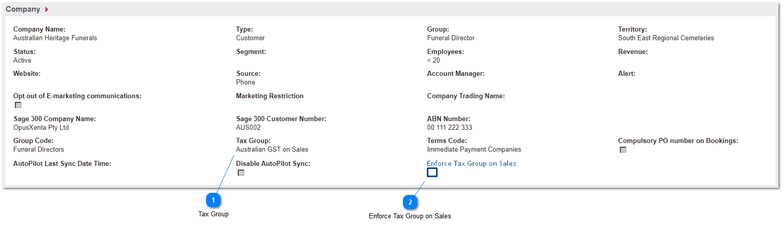 Company: Tax setting over-ride