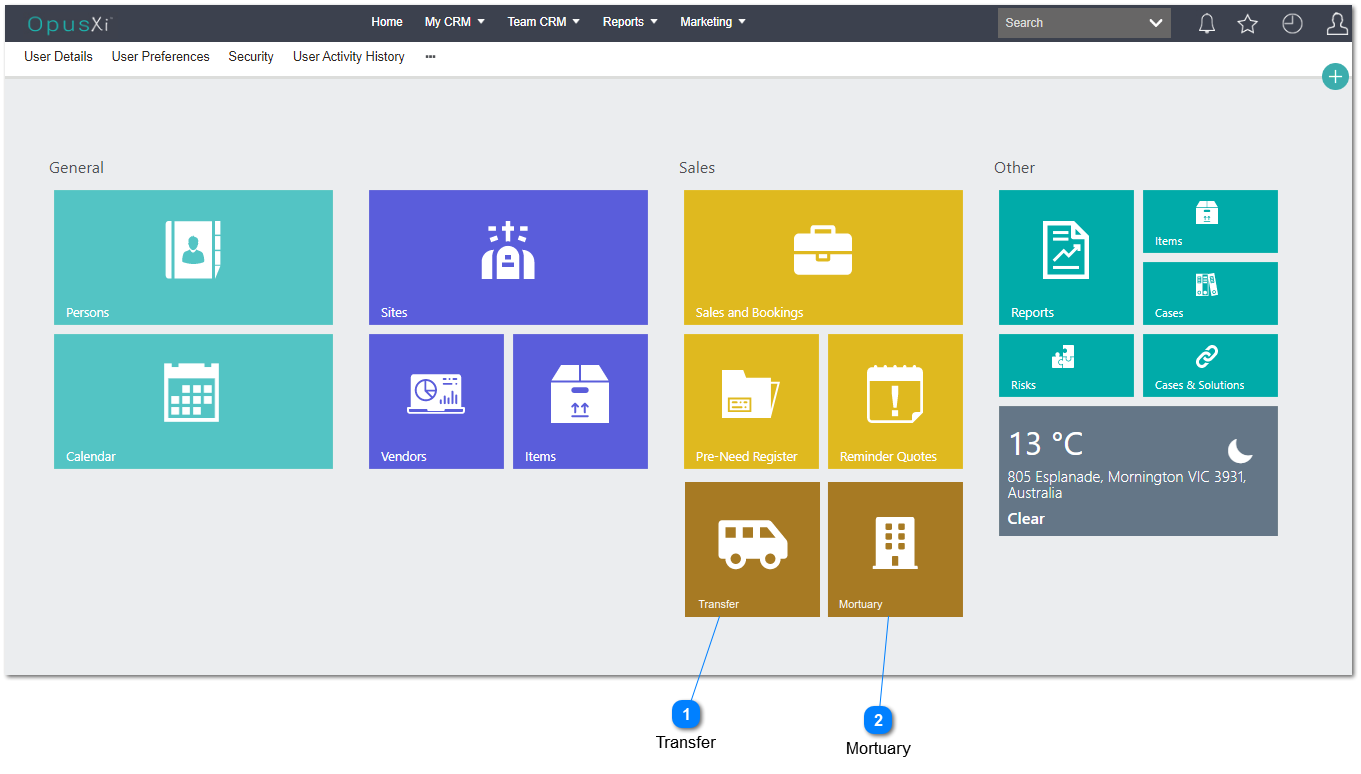 Funeral Homes - Home Screen / Dashboard