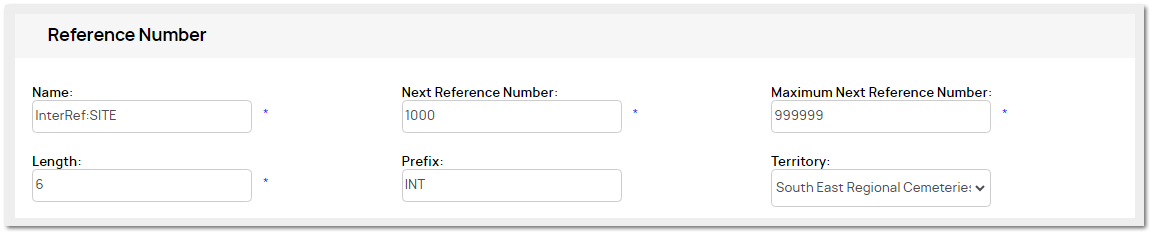 Interment Reference Number