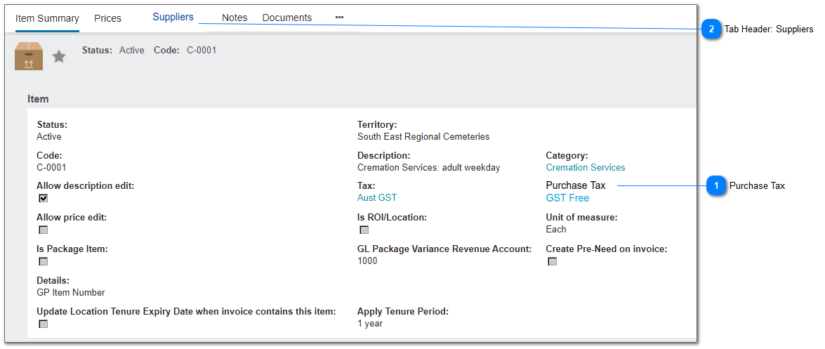 Item Summary: Supplier Tax
