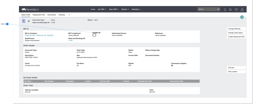 Manage Transactions - Estate Of the deceased