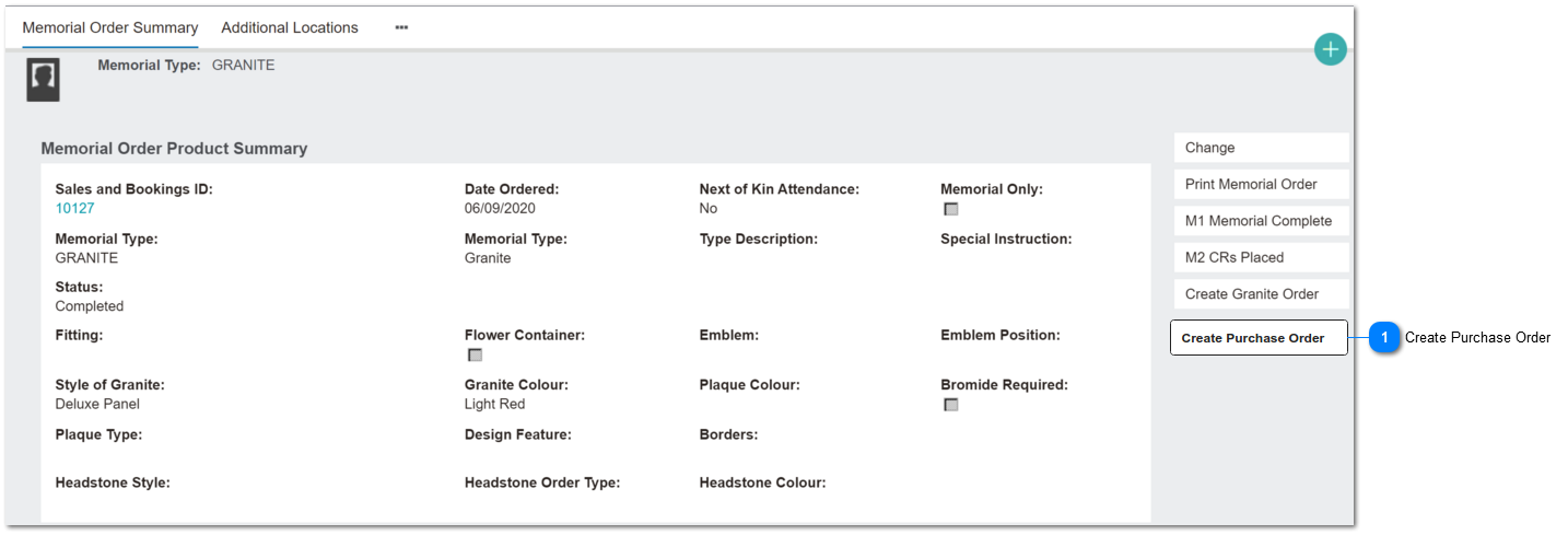 Memorial Order: Create Purchase Order