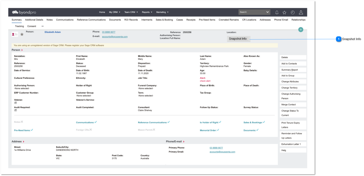 Person - Snapshot Information View Button