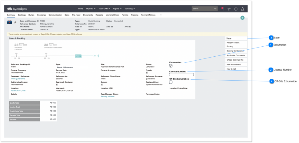 Sales & Booking - Disinterment Booking Creation