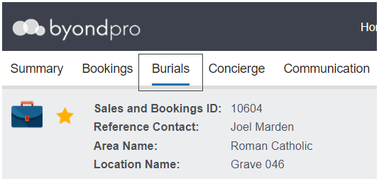 Burials Tab