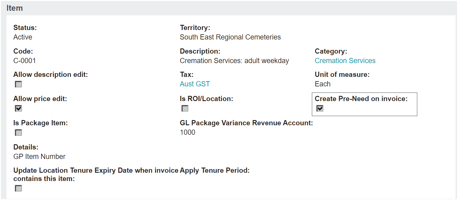 Create Pre-Need on Invoice  