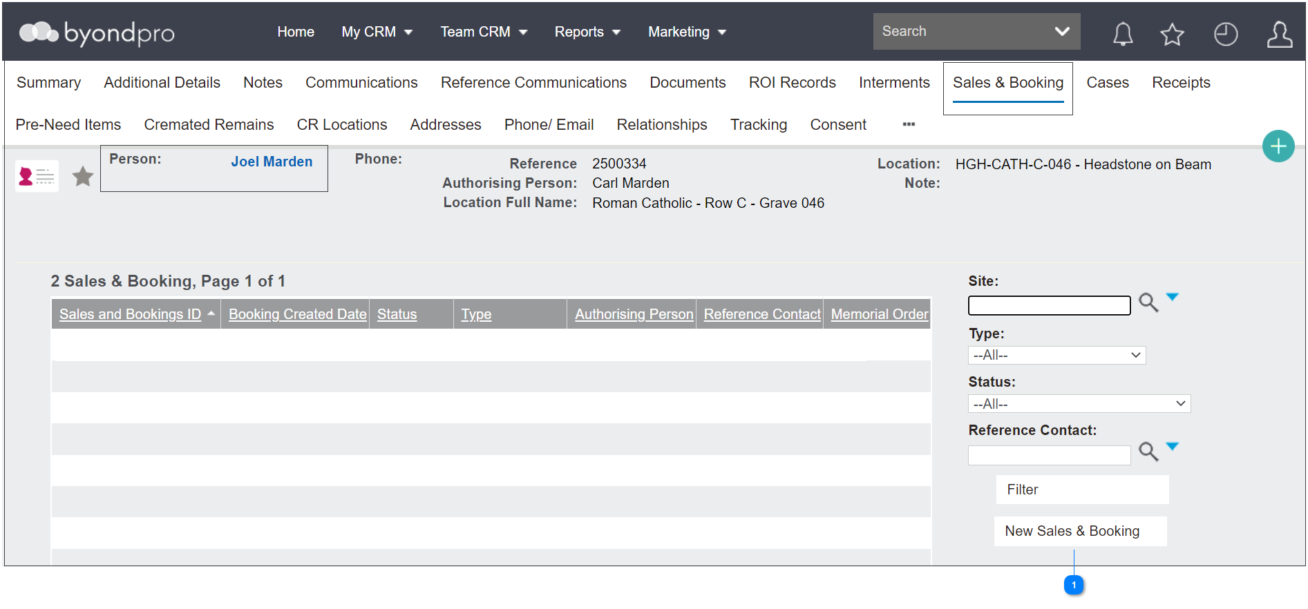 Creating a Burial Booking