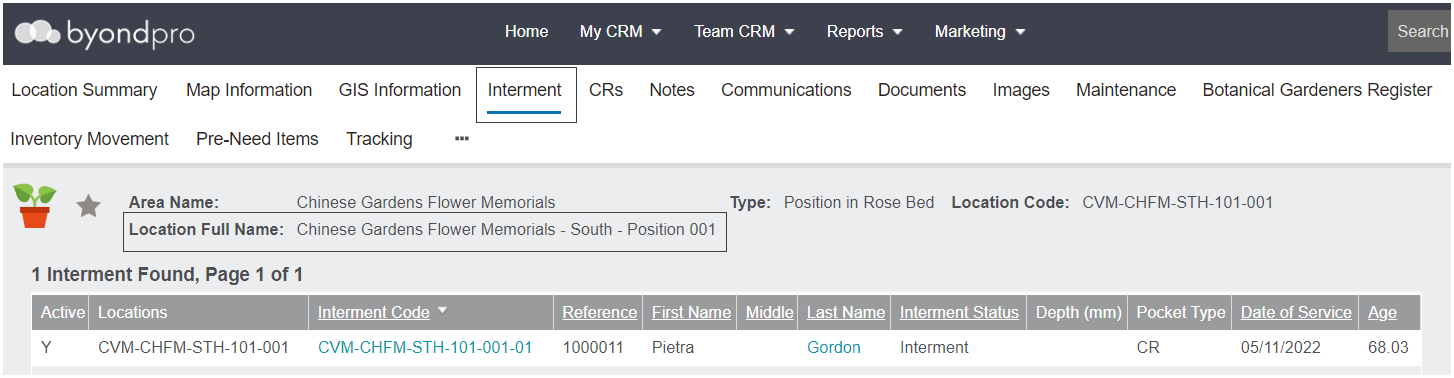 Group Interments Tab